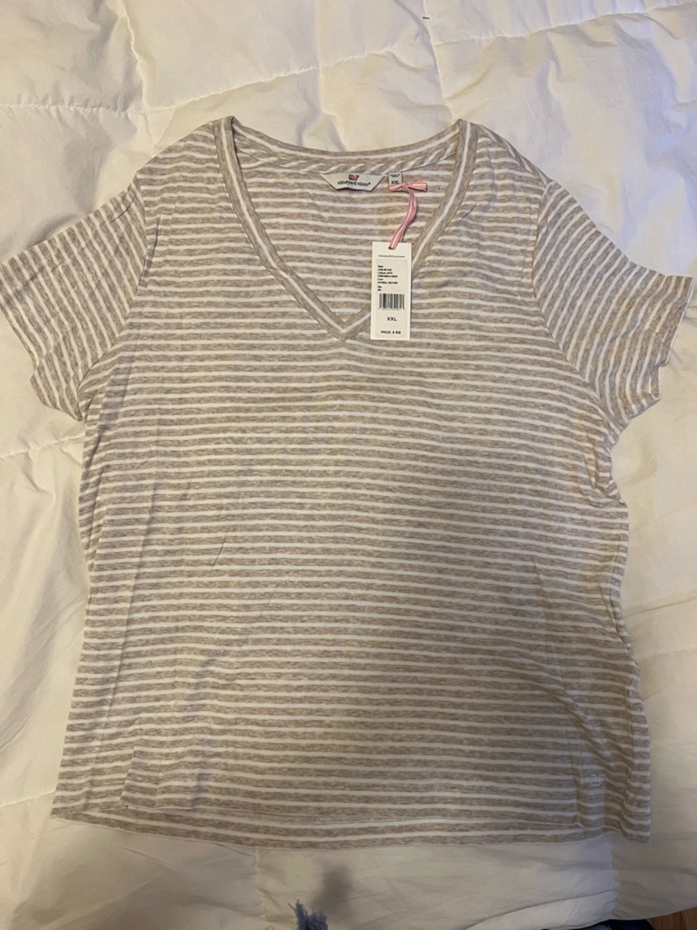 Vineyard Vines NWT Oatmeal Heather & White Striped V-Neck Tee